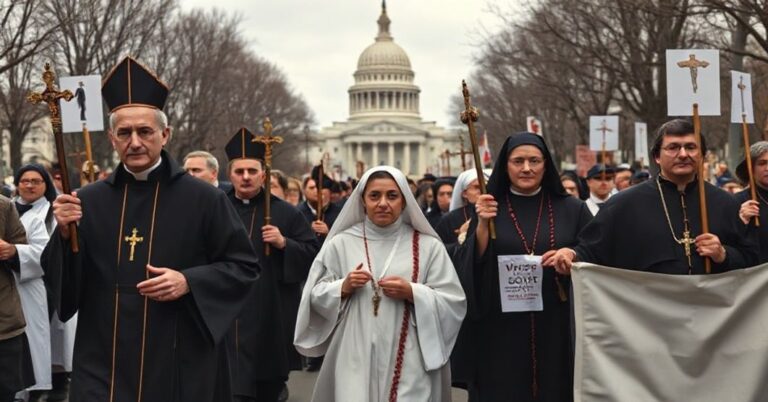 Pokojowa manifestacja katolików tradycjonalistów przeciw aborcji w Michigan z udziałem kapłanów i zakonnic.