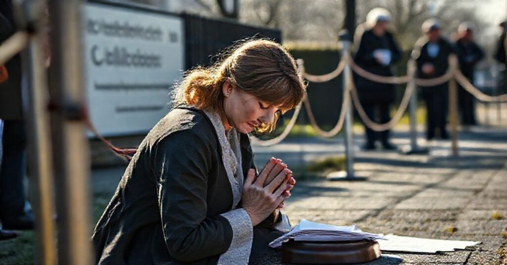 Kobieta modli się w strefie buforowej przed szpitalem aborcyjnym w Coleraine