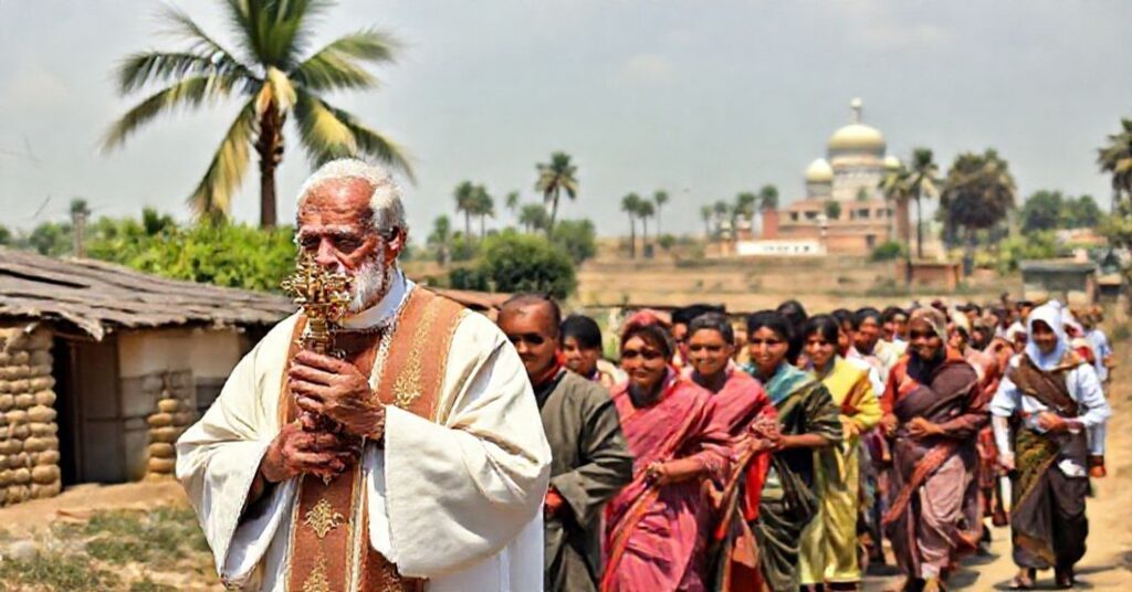 Procesja katolicka w Bangladeszu z monstransją i wiernymi w tradycyjnych strojach