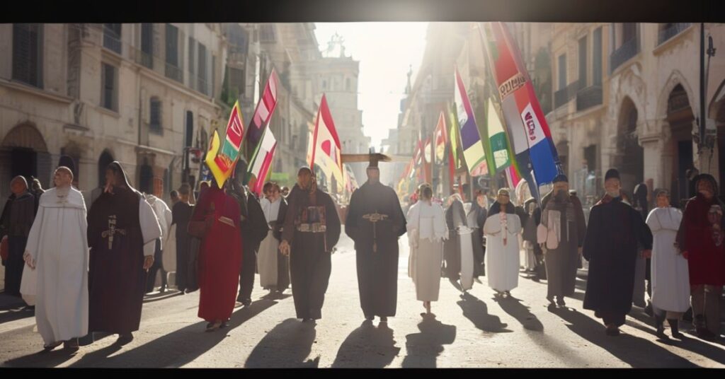 Katolicka procesja młodzieży w Mediolanie