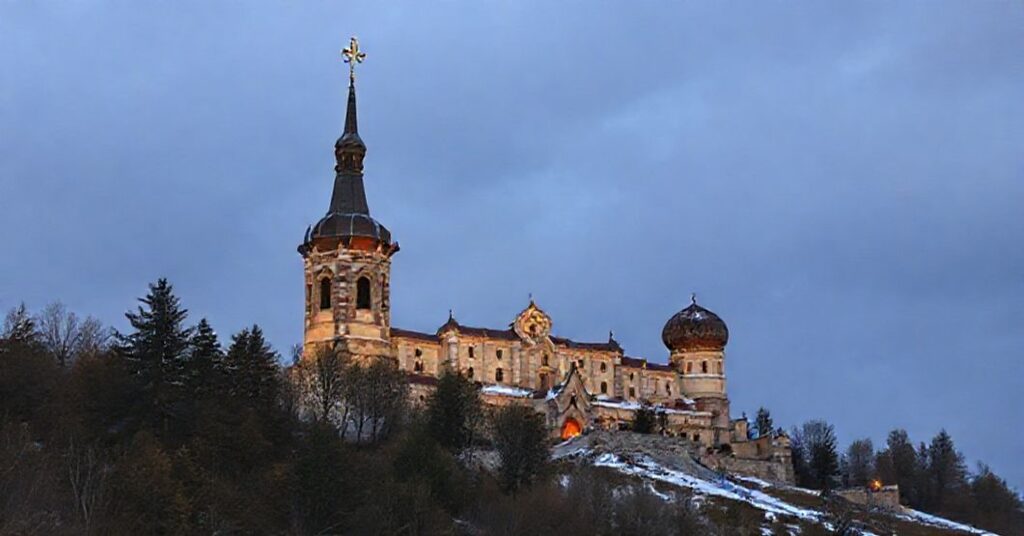 Tradycyjnie ubrani katolicy modlący się przed krzyżem w Jerozolimie podczas Uroczystości Chrystusa Kinga.