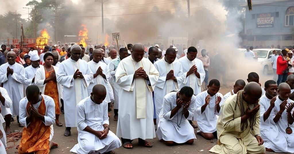 Pielgrzymi katolickie w Ugandzie modlą się w trakcie wyborczych zamieszek
