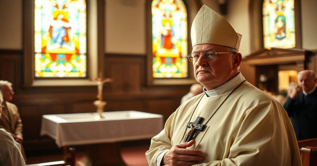 Przytłaczająca scena katolickiej mszy podczas Triduum Paschalnego z kapłanem utrwalającym sakrament chrztu.