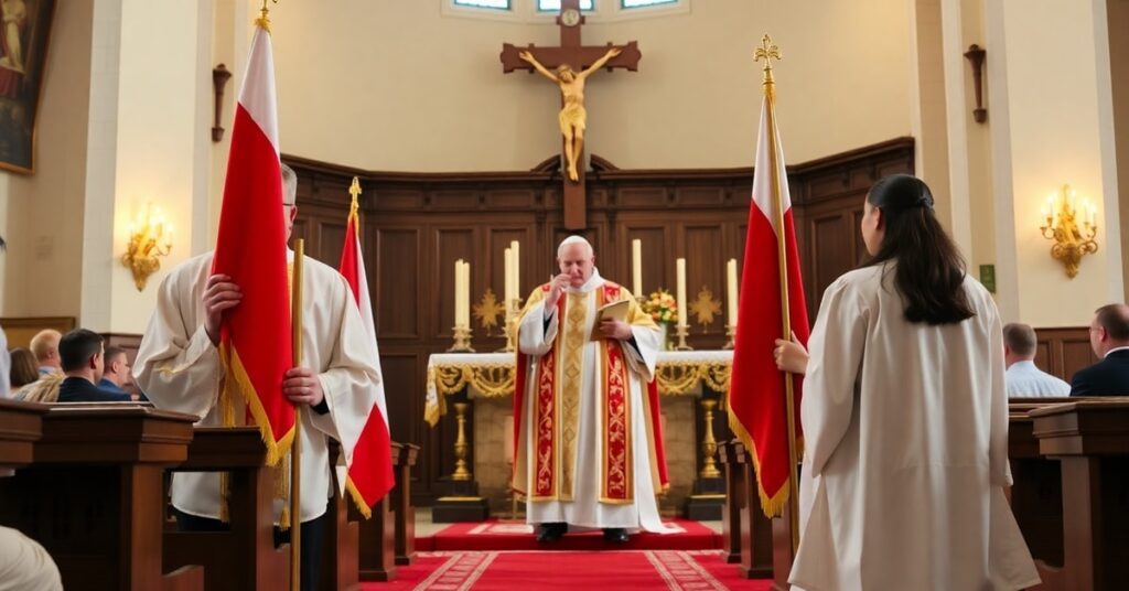 Uroczystość naturalizacji katolicka w polskim kościele z Brettem Finnsmanem i Ngo Van Tuongiem