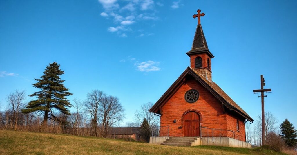 Stary katolicki mężczyzna modli się u łóżka chorego rodzica w kaplicy