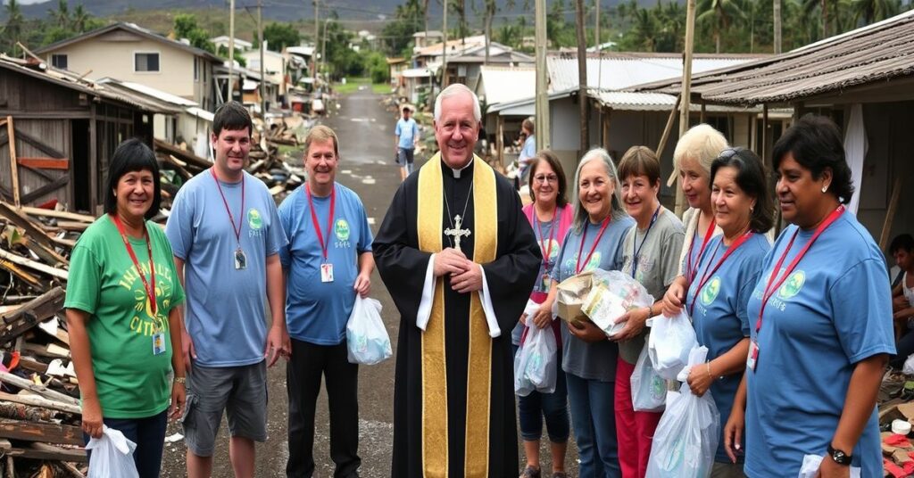 Grupa katolickich wolontariuszy pomaga poszkodowanym po sztormie na Hawajach.