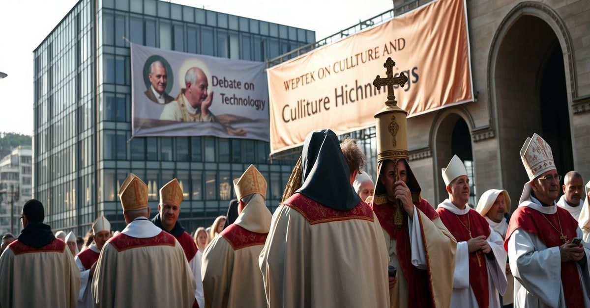 Katolicka procesja w Krakowie - walka wiary z sekularyzmem Procesja katolicka w Krakowie symbolizująca konflikt między wiarą a sekularyzmem