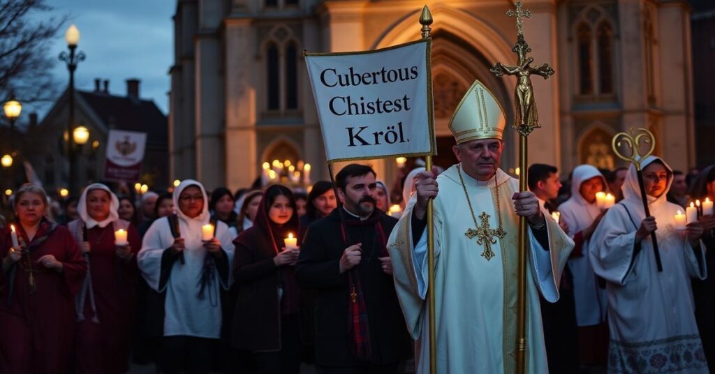 Procesja katolicka przed katedrą w proteście przeciwko kolaboracji administracji Bidena z aborcjonistami