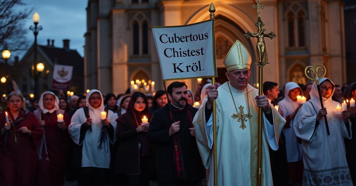 Procesja katolicka przed katedrą w proteście przeciwko kolaboracji administracji Bidena z aborcjonistami