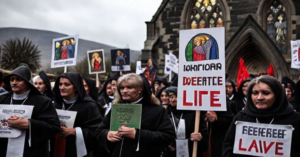 Katolicka procesja w Szkocji z transparentami przeciwko aborcji do narodzin