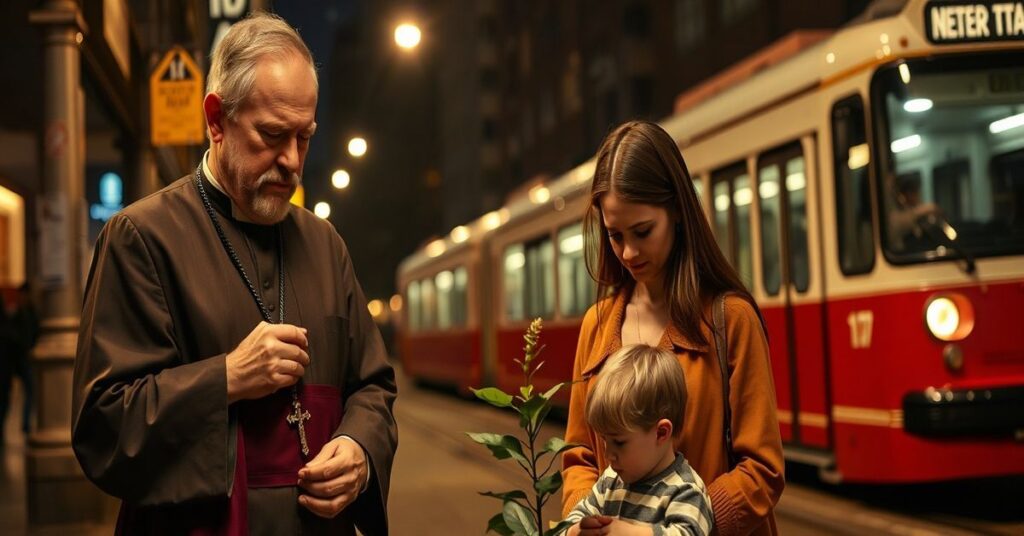 Rodzina katolicka w miejskim otoczeniu symbolizuje krytykę naturalizmu z artykułu Elizy Kąckiej.