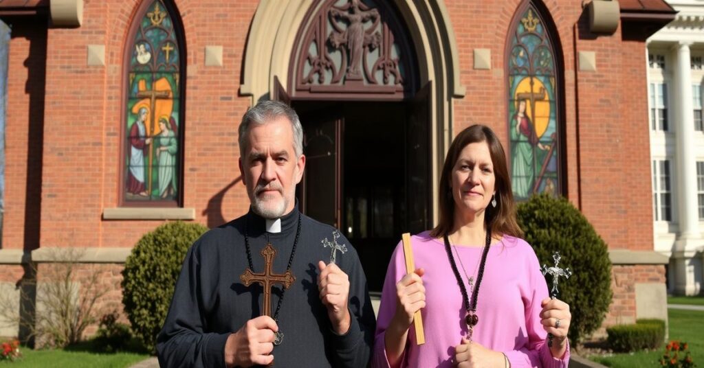 Katolicka rodzina przed kościołem w Vermont, protestując przeciwko ideologii LGBT