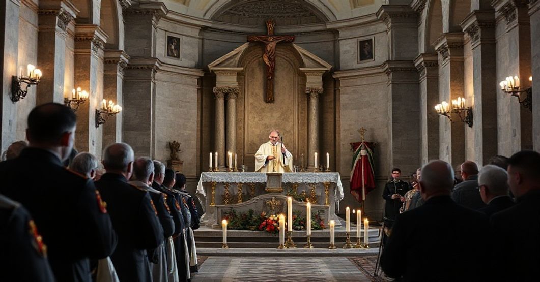 Uroczyście ofiarowanie mszy żałobnej przy grobie nieznanego żołnierza w Warszawie z udziałem księży w tradycyjnych szatach liturgicznych.