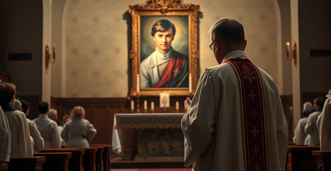 Katolicka scena modlitewna w intencji Charlie Kirka i Królestwa Chrystusa Rekonstrukcja katolickiego nabożeństwa modlitewnego w intencji Charlie Kirka, ukazująca potrzebę nawrócenia i panowania Chrystusa Króla