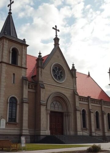 Tradycyjna katolicka modlitwa w kościele z obrazem Matki Bożej Zdjęcie wiernych modlących się w tradycyjnym katolickim kościele przy ołtarzu z obrazem Matki Bożej, oddające powagę i duchową głębię.