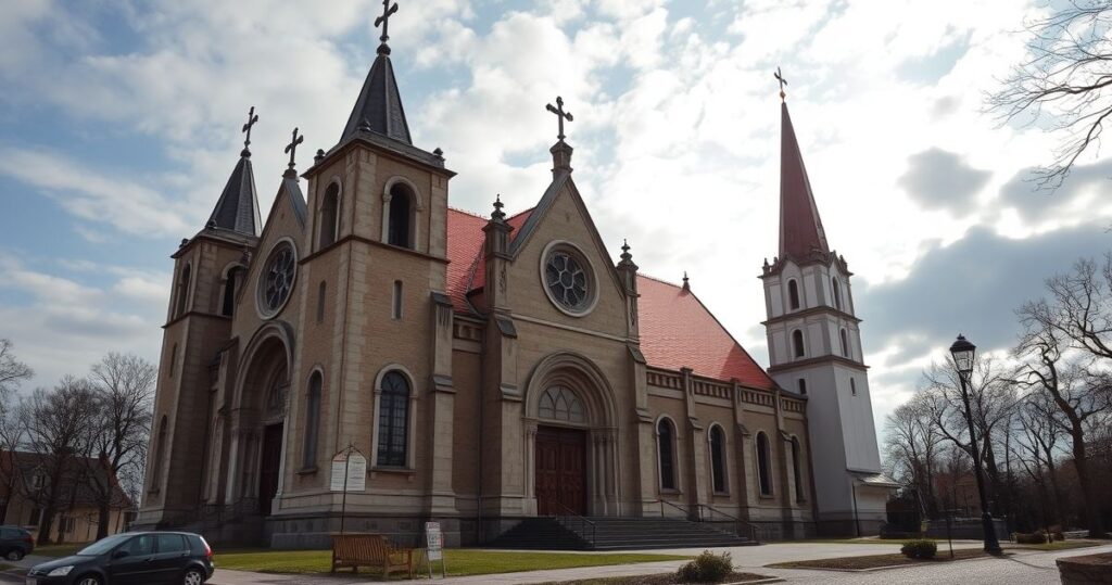 Zdjęcie wiernych modlących się w tradycyjnym katolickim kościele przy ołtarzu z obrazem Matki Bożej, oddające powagę i duchową głębię.