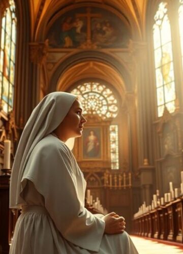 Katolicka modlitwa w kontekście moralnej refleksji nad konfliktem Modlący się katolicy w tradycyjnym kościele, refleksja nad moralnością i naukami Kościoła