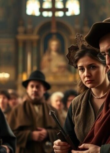 Tradycyjna katolicka scena rodzinna w czasie wojny - krytyka fałszywego kultu Ulmów Realistyczne katolickie zdjęcie rodziny w czasie wojny, ukazujące moralną wybór i sprawiedliwość, w duchu tradycyjnej nauki katolickiej i krytyki fałszywego kultu Ulmów