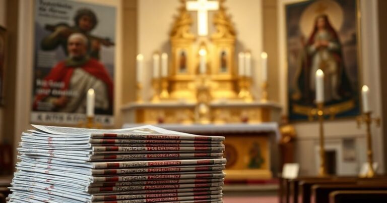 Ołtarz katolicki z tabernakulum i świecami przy magazynie Tygodnik Powszechny z ceną