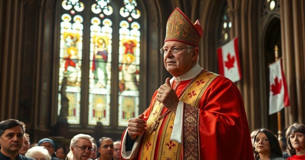 Biskup katolicki w tradycyjnych szata liturgicznych przemawia do zgromadzenia w katedrze, akcentując konieczność przywrócenia panowania Chrystusa nad społeczeństwem
