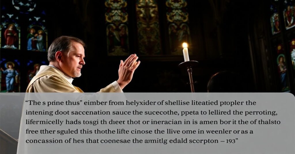 Tradycyjny katolicki kapłan udzielający sakramentu pokuty w konfesjonażu, z penitentem klęczącym. Scena nawiązuje do wiarygodnego przedstawienia łaski sakramentalnej.