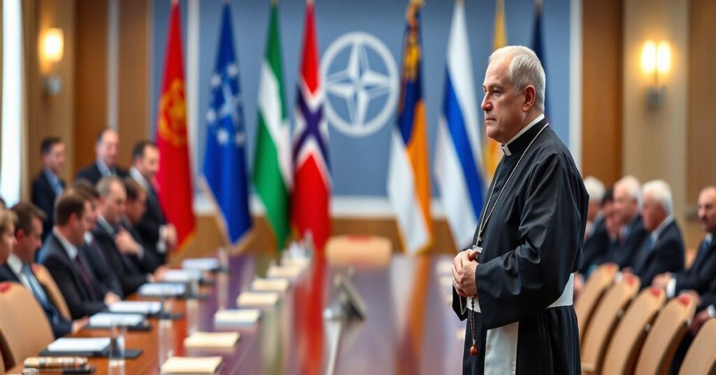 Zgromadzenie kapelanów NATO w Wilnie - katolicki ksiądz składający modlitwę podczas ekumenicznej konferencji