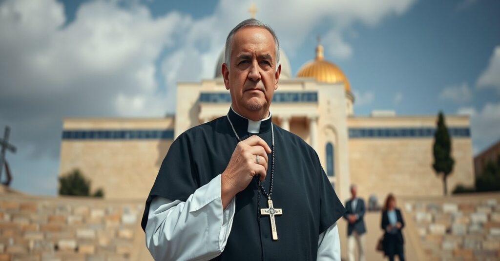 Katolicki ksiądz modlący się przed Budynkiem Knesetu w Jerozolimie na tle debaty o karze śmierci dla Palestyńczyków