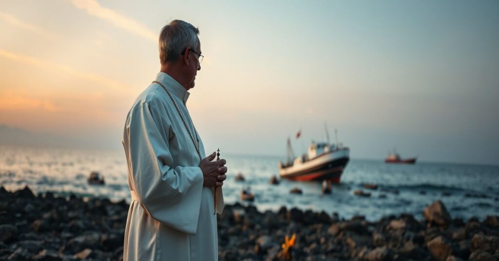 Tragedia migrantów u wybrzeża Kalabrii. ks. odprawiający modlitwę za pogrzebane dusz