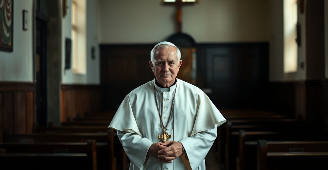 Zdjęcie katolickiego księdza w stroju liturgicznym w kościele, symbolizujące męczeństwo i kryzys duchowieństwa w Nigerii