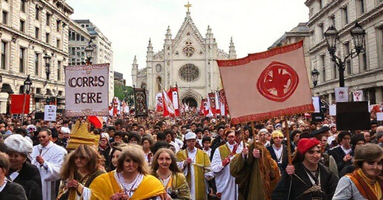 Pielgrzymka katolicka pod hasłem 'Chrystus Król' przeciwko protestom 'No Kings' w Chicago