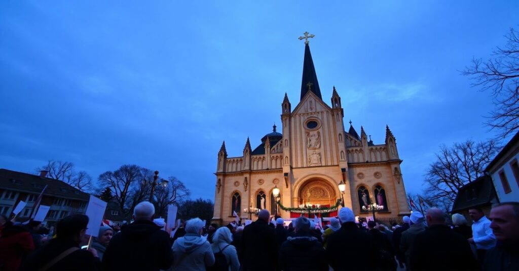 Tradycyjny katolicki marsz dla życia w Monachium z udziałem tysięcy wiernych modlących się różańcem i trzymających krzyże.