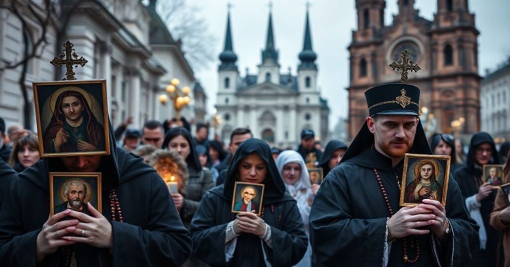 Kulturalne katolickie prace w Warszawie z wiernymi modlącymi się za tradycyjne święte
