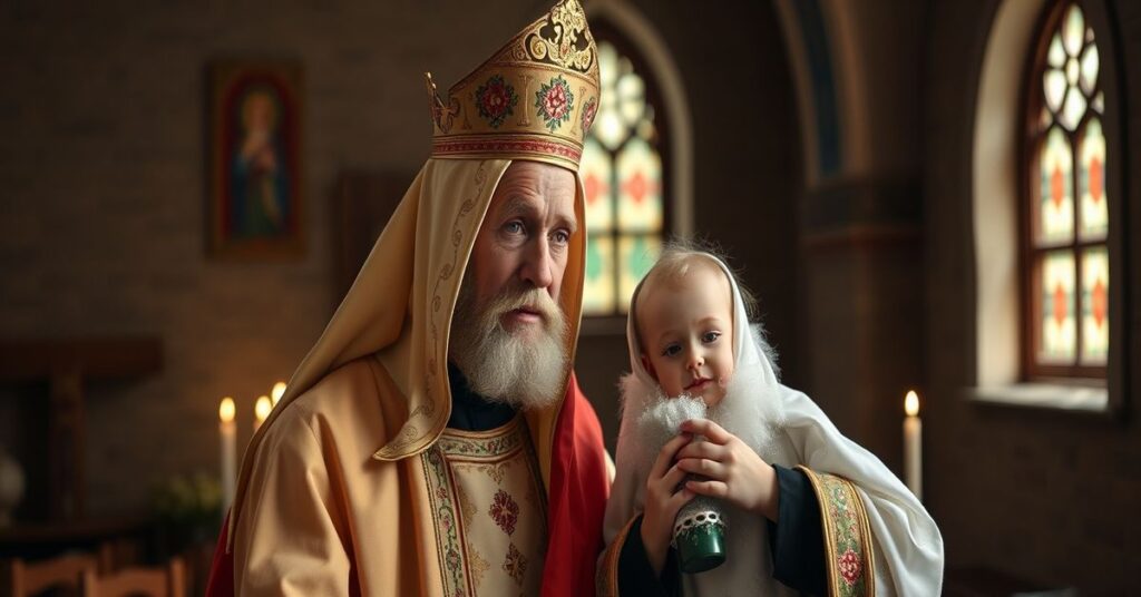 Katolicki mnich modli się przed krucyfiksem w tradycyjnej kaplicy