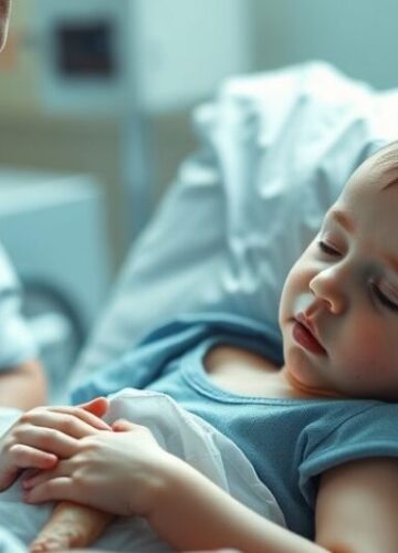Rewerentny obraz chłopca z anencefalią w szpitalu – katolicki punkt widzenia Rewerentny obraz katolicki przedstawiający chłopca z anencefalią w szpitalu, ukazujący świętość życia i troskę rodziców
