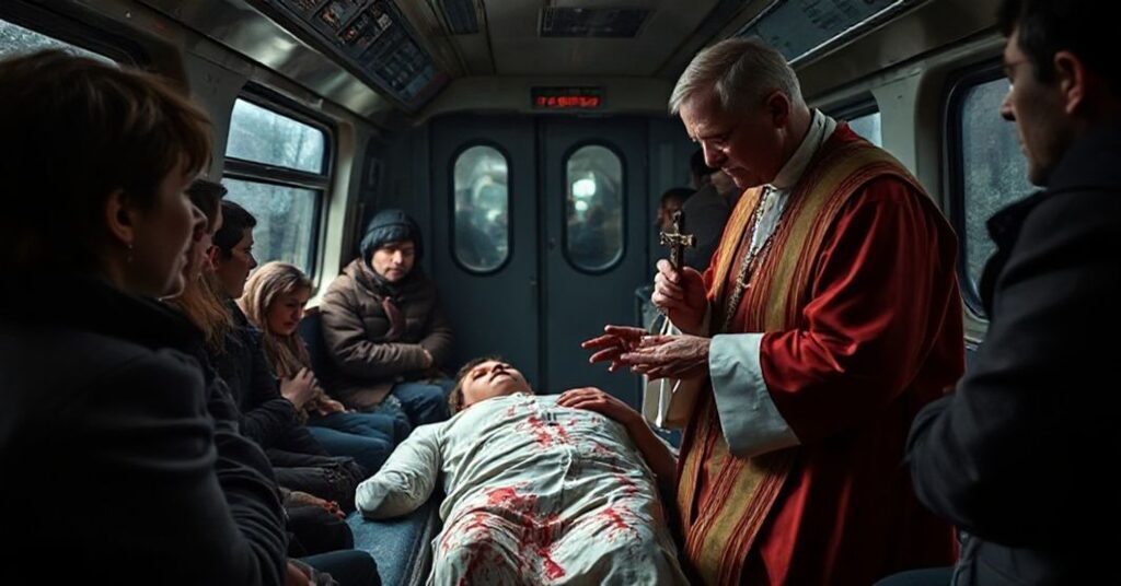 Ksiądz udzielający ostatniej pomocy ofierze ataku nożownika w pociągu w Wielkiej Brytanii