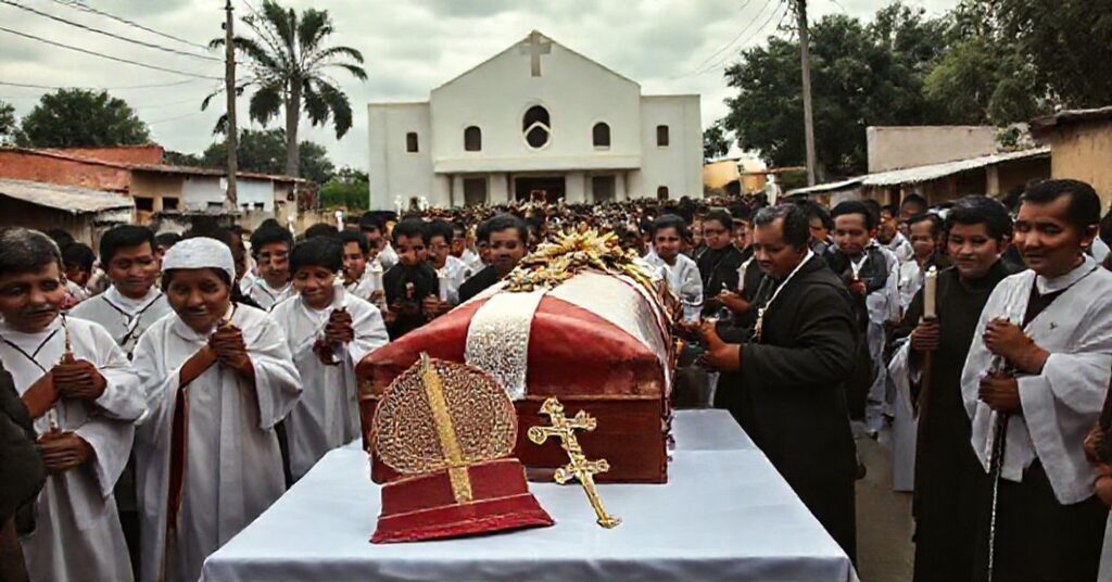 Pogrzeb tradycyjny katolicki w Meksyku z trumną Księdza Ernesto Baltazara Hernándeza Vilchisa