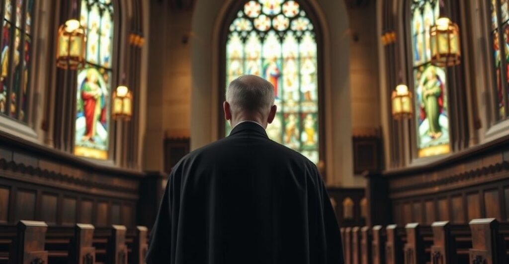 Kapłan katolicki w kościele, refleksja nad kryzysem moralnym związanym z macierzyństwem zastępczym i modernistyczną herezją