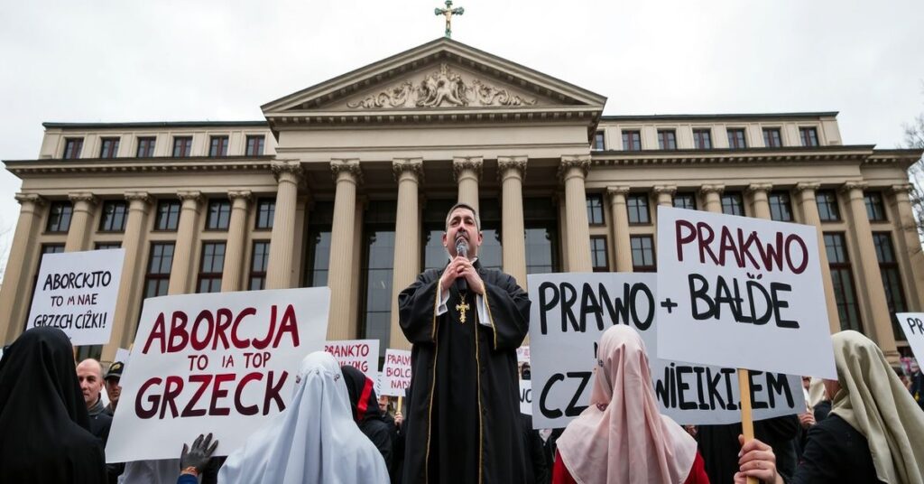 Protest katolicki przeciwko aborcji przed szwedzkim budynkiem rządowym