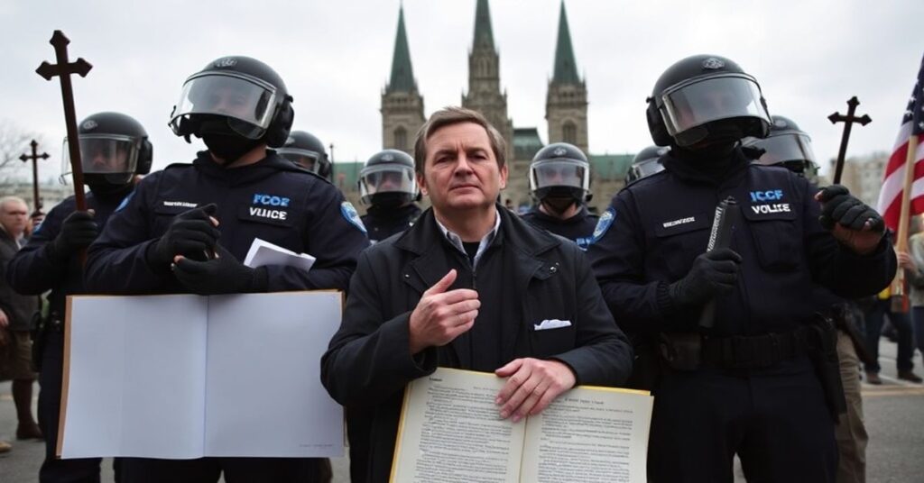 Grupa katolickich protestujących przed parlamentem w Ottawie podczas protestu Freedom Convoy