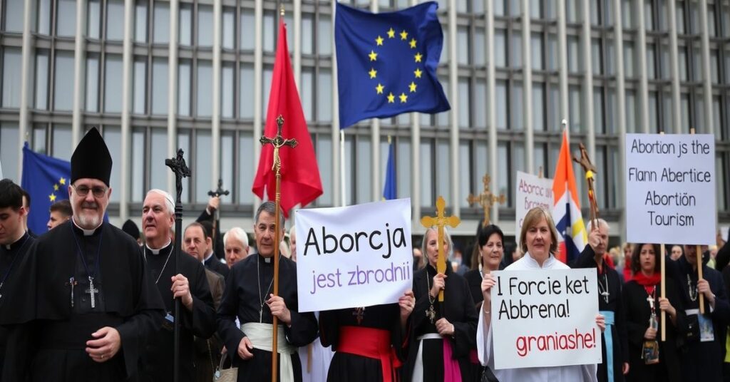 Katolicki protest przeciwko UE w sprawie aborcji przed siedzibą Komisji Europejskiej w Brukseli