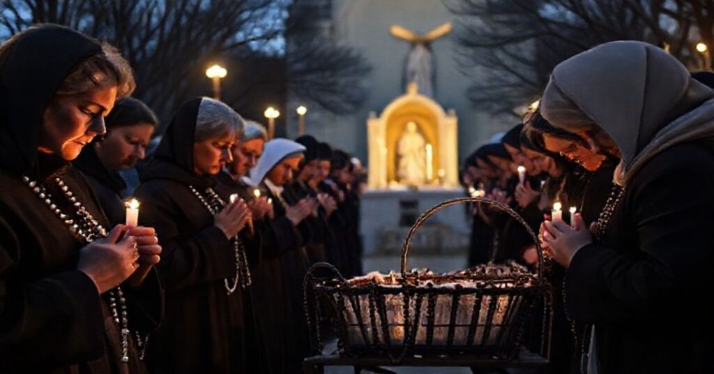 Pojednany procesji katolickiej modlących się za powstrzymanie aborcji przed Narodowym Sanktuarium Niepokalanego Poczęcia w Waszyngtonie.