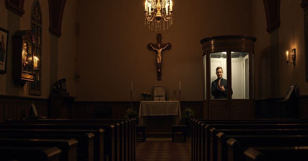 Scena katolicka przedstawiająca uroczystość 15-lecia Katolickiego Telefonu Zaufania 'Anonimowy Przyjaciel' w parafii św. Rodzina w Szczecinie pod przewodnictwem abp. Wiesława Śmigla.