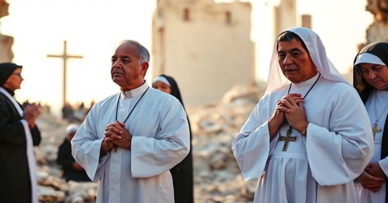 Kler i zakonnice katolickie w Gazie modlą się w ruinach podczas humanitarnej tragedii