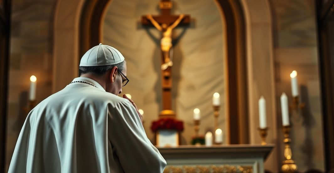 Katolicki mężczyzna modli się w obliczu prześladowań religijnych w Pakistanie Requintowe zdjęcie katolika modlącego się przy krzyżu w kontekście prześladowań religijnych w Pakistanie