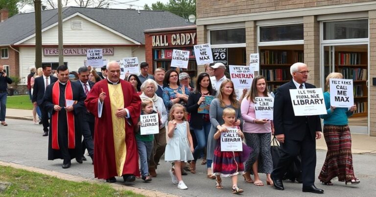 Procesja katolicka protestująca przeciwko propagandzie transseksualnej w bibliotece publicznej w Karolinie Północnej