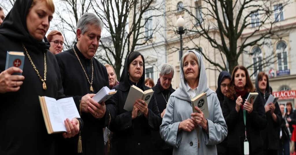 Grupa katolickich aktywistów modli się przed siedzibą firmy aborcyjnej AboTak w Warszawie, wyrażając głęboki smutek i protest przeciwko aborcji.
