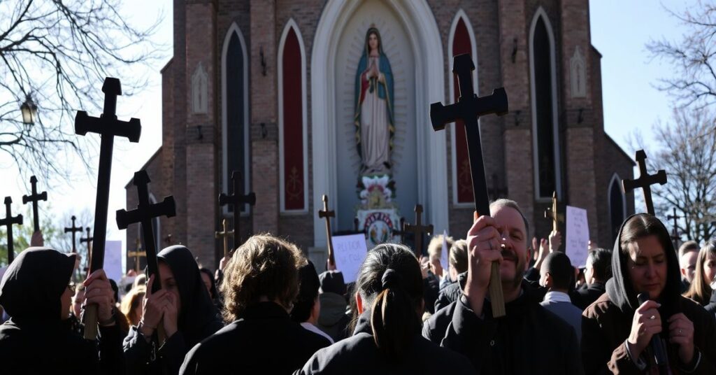 Protestujący katolicy w Minneapolis modlą się przed kościołem przeciwko działaniom ICE