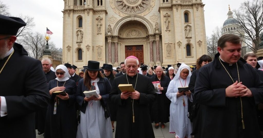 Grupa katolickich wiernych modli się w bazylice Niepokalanego Poczęcia w Waszyngtonie podczas Narodowej Modlitwy za Życie