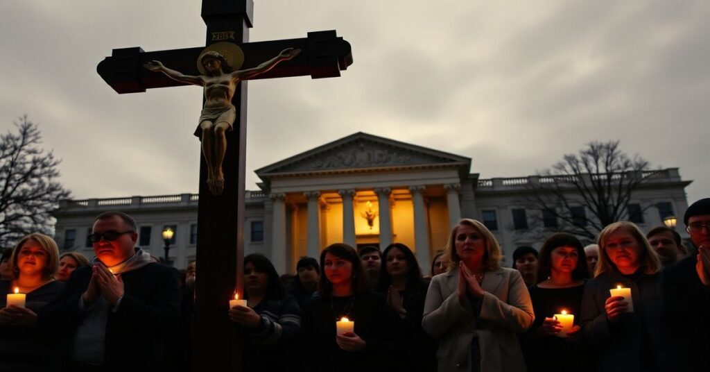 Grupa katolików pod sądem w Pensylwanii w 2026 roku modli się przeciwko decyzji sądowej legalizującej aborcję jako 'prawo' finansowane przez podatników.