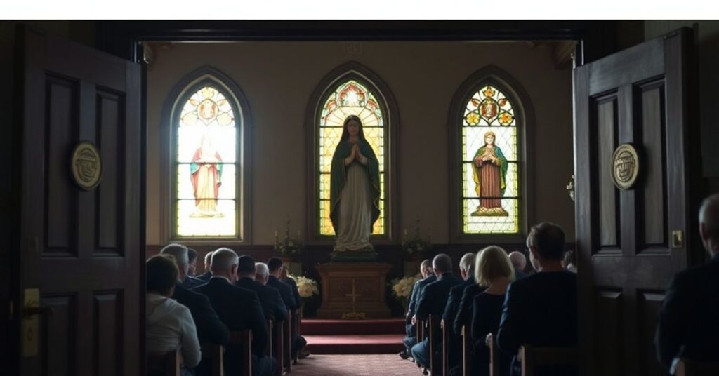 Grupa katolików modli się w zamkniętym kościele w Buffalo, próbując obronić parafie przed decyzjami modernistów.